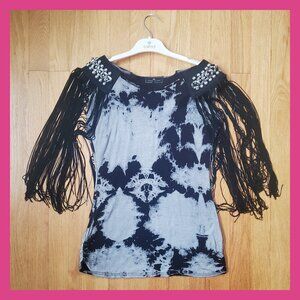 River Island Black Gothic Fringe Metal Chain Top Shirt Stud Tie Dye Halloween S